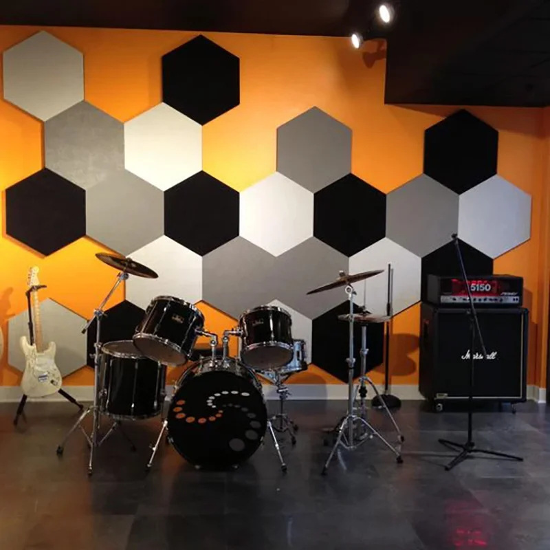 Шестиугольная цветная акустическая стеновая панель из полиэстера для звукоизоляции