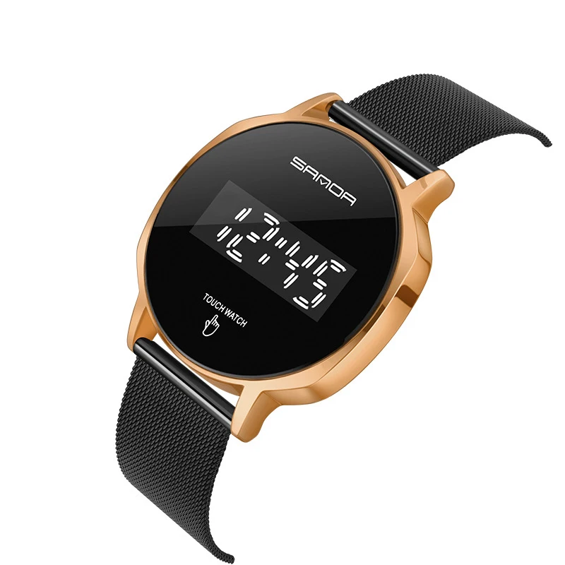 SANDA Fashion Casual Touch Screen Digital Watch Luminous LED Display Stainless Steel Waterproof Wristwatch for Men