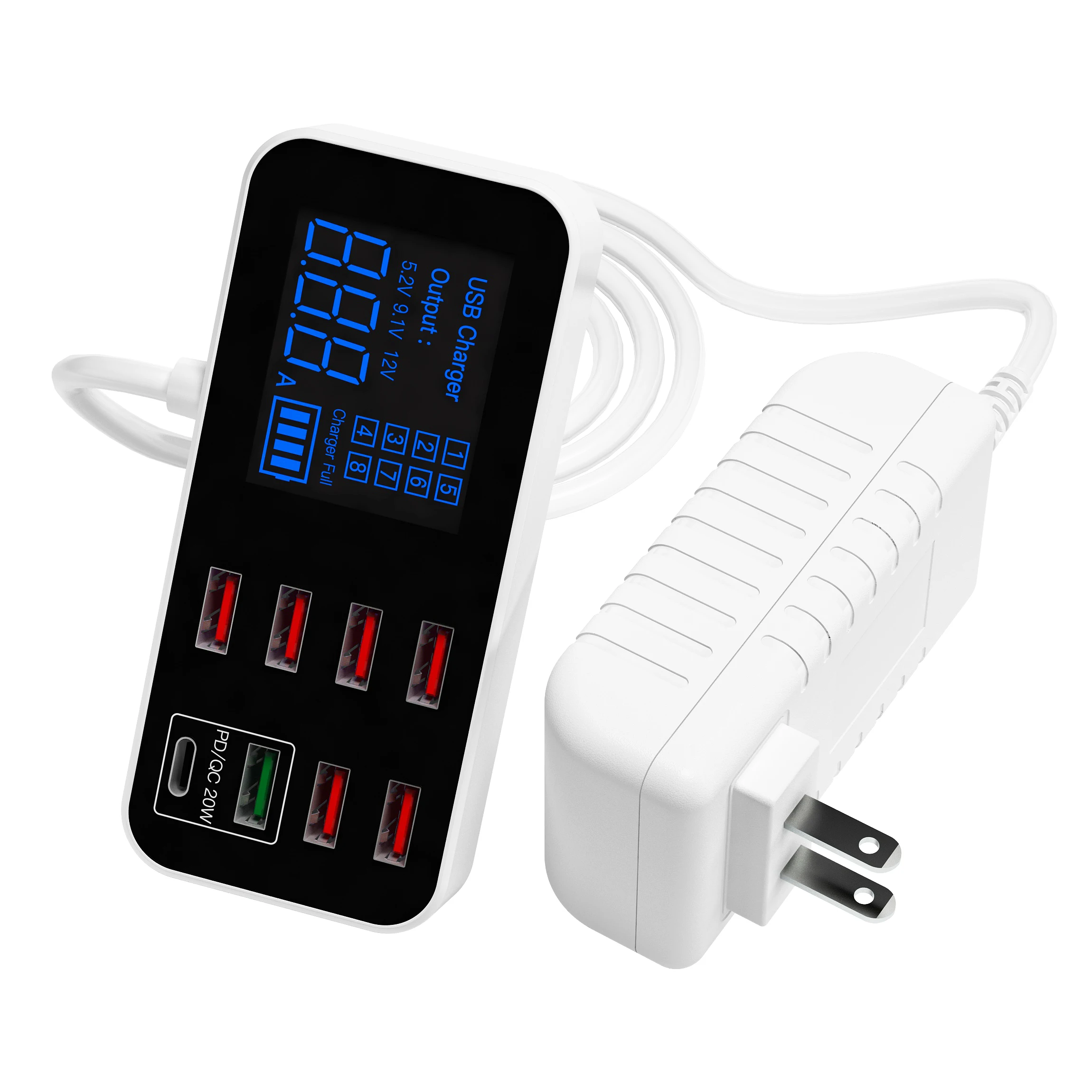 Новейший многопортовый 8 USB зарядная станция 8 портов ЖК-экран дисплей USB домашнее зарядное устройство PD QC3.0 Быстрая зарядка Настольный переходник для зарядного устройства