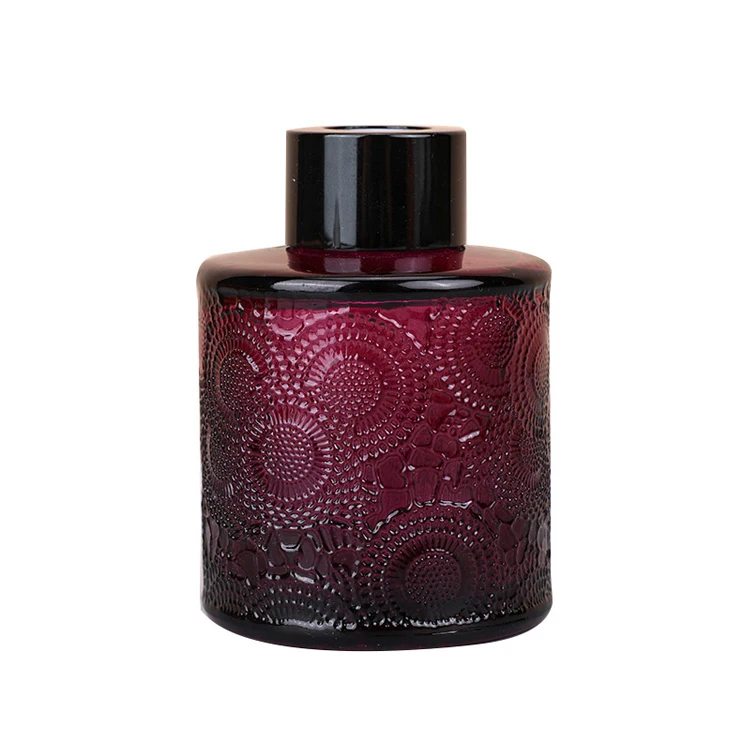 Wholesale 100ml Different Color Painted Cylinder Embossed Reed Diffuser Bottle for Fragrance Aroma