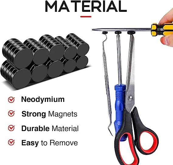 Disc Strong Black Epoxy Magnets Round Rare Earth Magnets Epoxy Coated Waterproof For Fridge, Office, Whiteboard