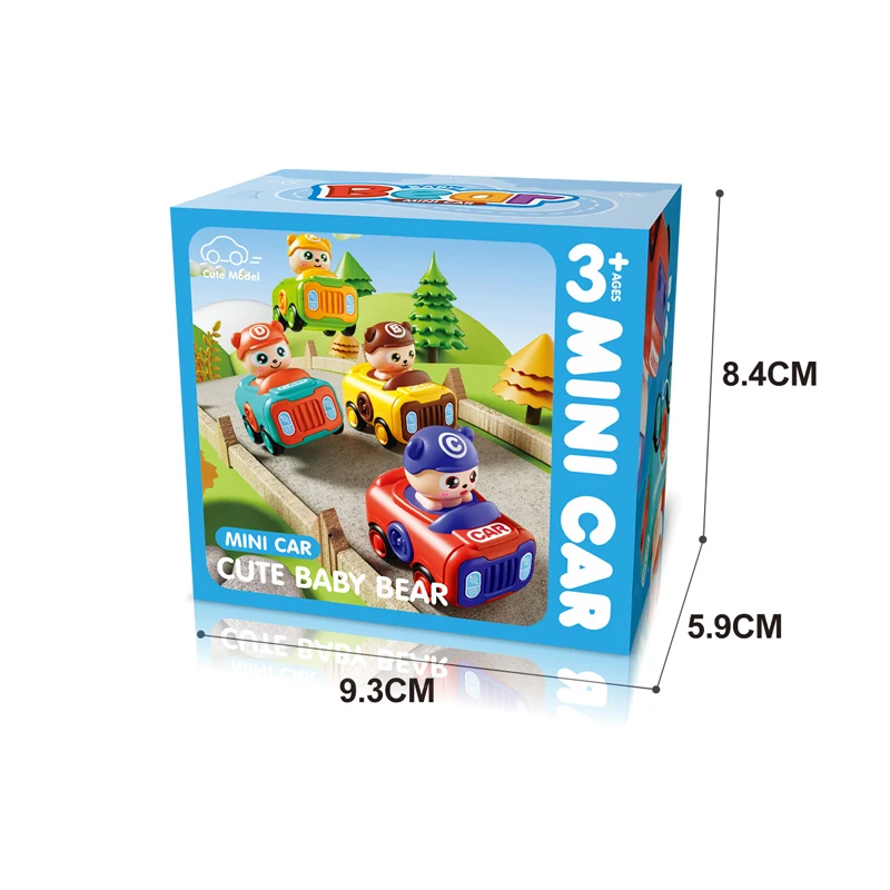 QS High Quality Kids Cartoon Mini Press Sliding Car Toys Plastic Cute Expression Pressing Forward Vehicle Toys For Children Gift