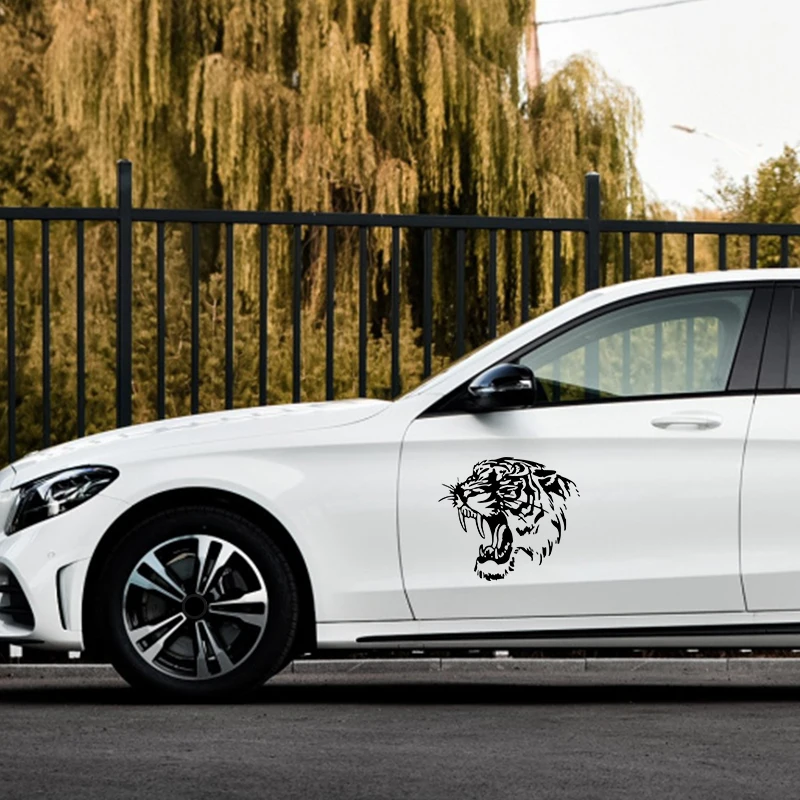 TIGER Head Hood 3D Reflective Car and Motorcycle Side Stickers Black/White/Laser Steller Colors Plastic and Film Material