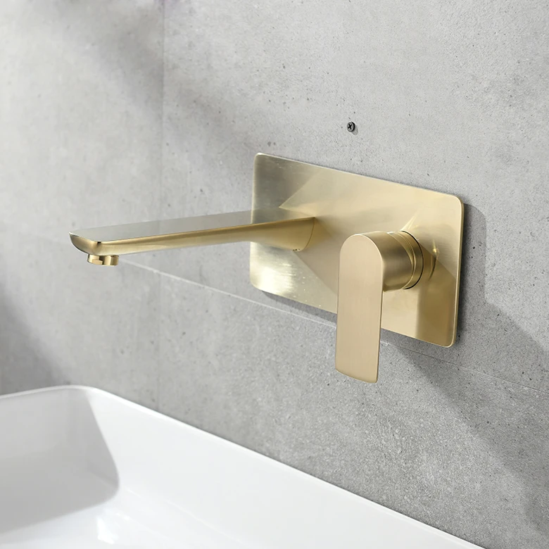 Квадратный настенный смеситель с основанием из матового золота, кран для раковины с двумя отверстиями для экономии воды в отеле, ванной