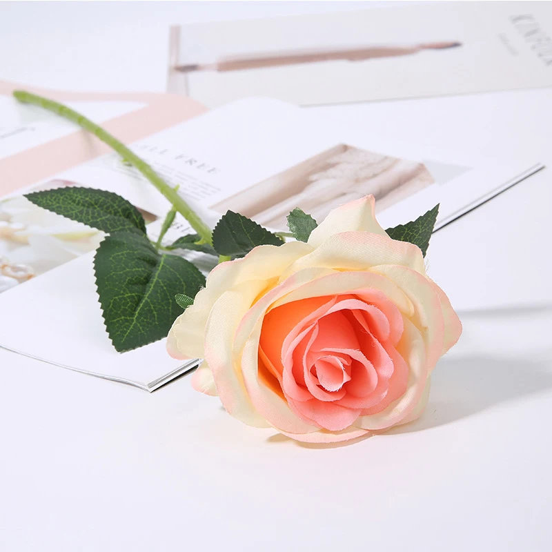 Wholesale living room wedding decor single long stem velvet red rose artificial