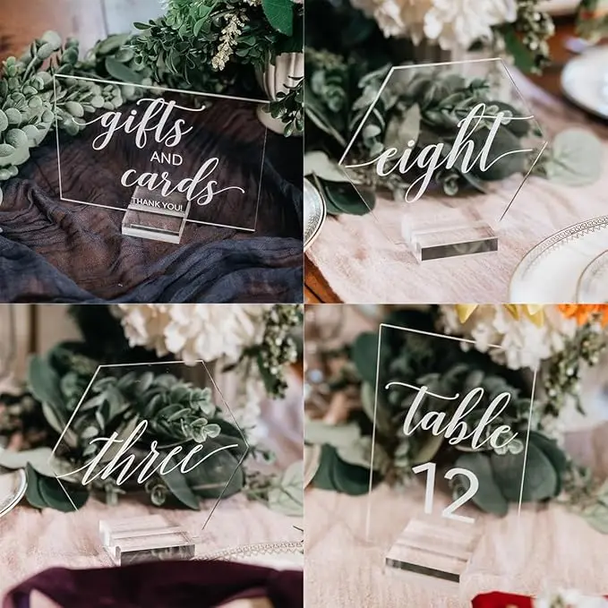 10-Piece Set Clear Acrylic Place Card Holders Wedding Sign Display Table Numbers and Office Menu for Meetings and Photos