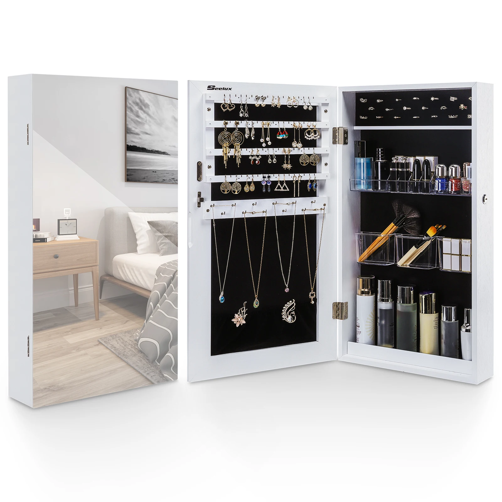  Multifunctional vertical jewelry cabinet for skincare makeup tools armoire lockable full length