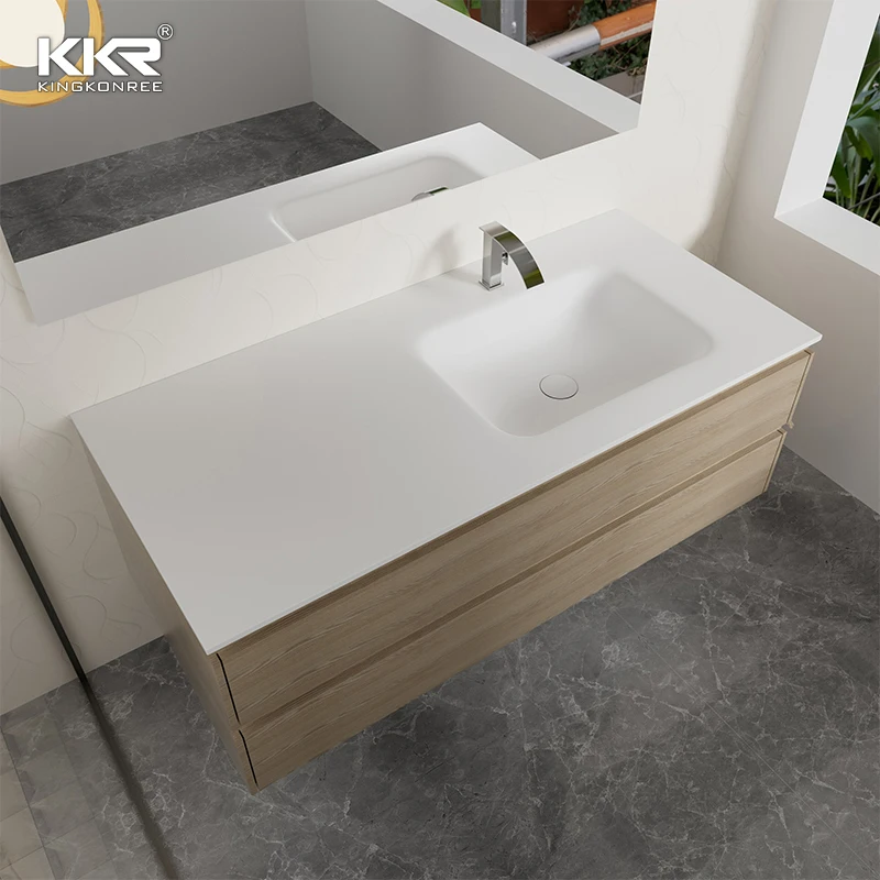Maximizing Space Integrated Sink on Solid Surface Vanity Combo for Modern Living