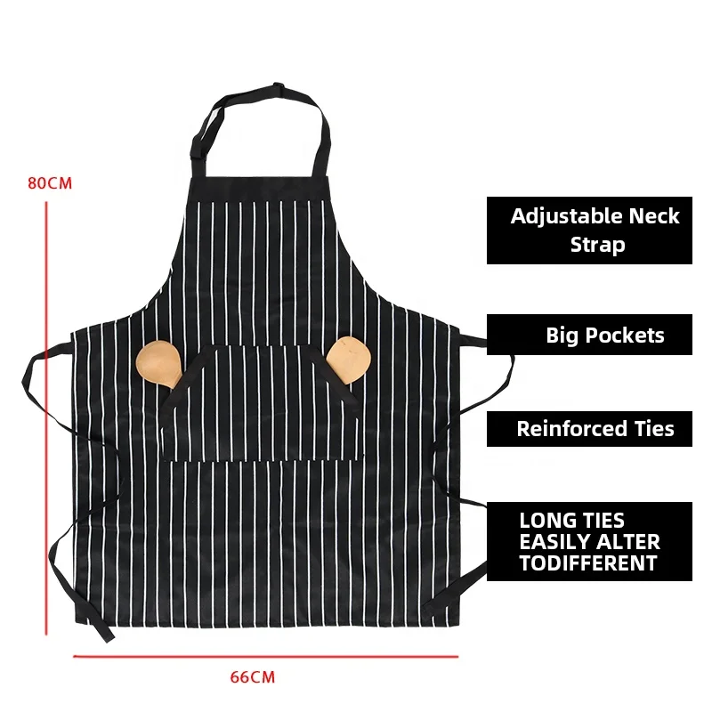 CHANGRONG Promotional Women Men Black Adjustable White Pinstripe cotton Painting Cooking Kitchen Bib Apron