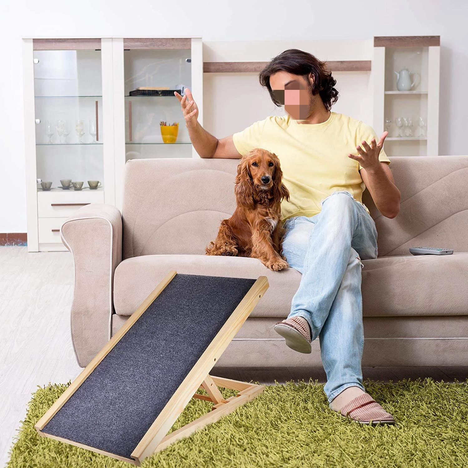 Wood Pet Ramp Dog Ramp With Traction Mat Wooden Adjustable Pet Ladder For Dogs and Cats