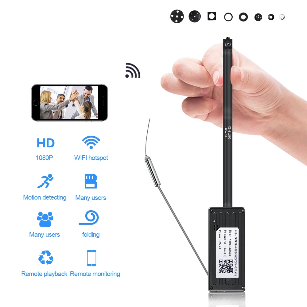 HD WIFI hidden video recorder DIY lens 1080P wireless network camera mobile phone remote mini camera Wifi module