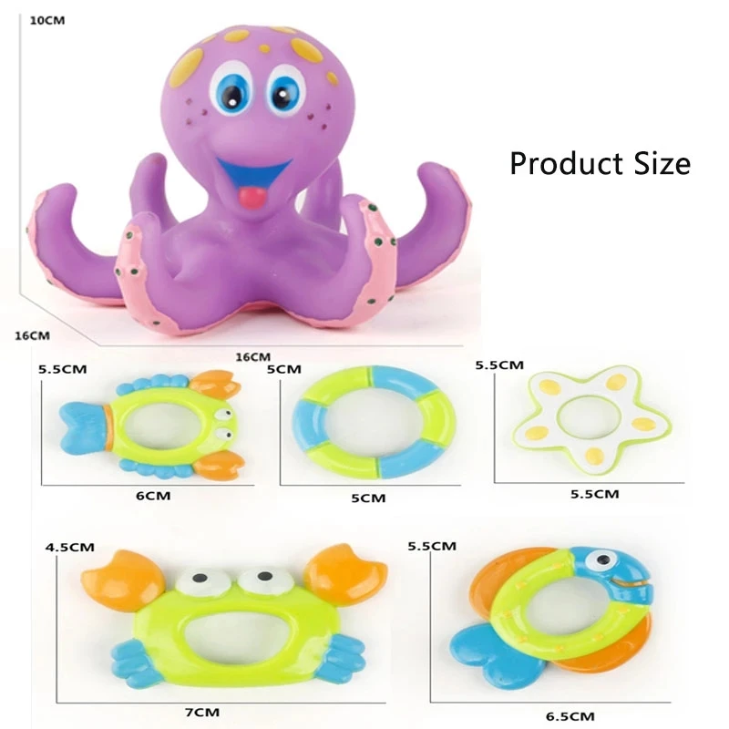 Hot Sell Floating Purple Octopus With 5 Hoopla Rings Interactive Bath Toy Bathtub Bathing Pool Education Toy for Kids