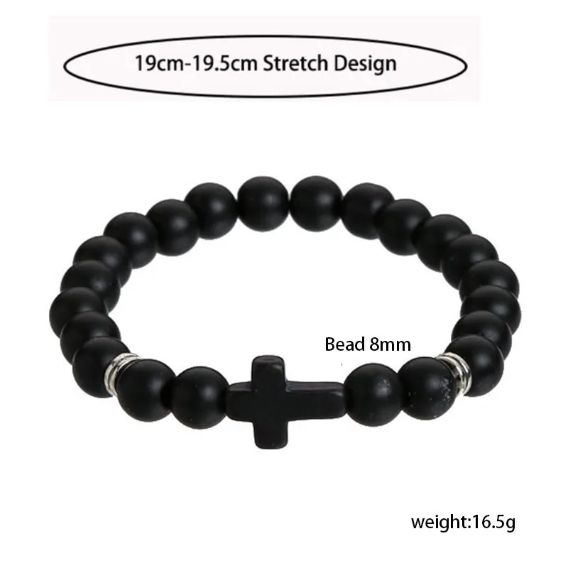Minimalist Fashion Matte Black Bead Tiger Eye Bracelet Trendy Cross Turquoise Volcano Stone Bead Bracelet