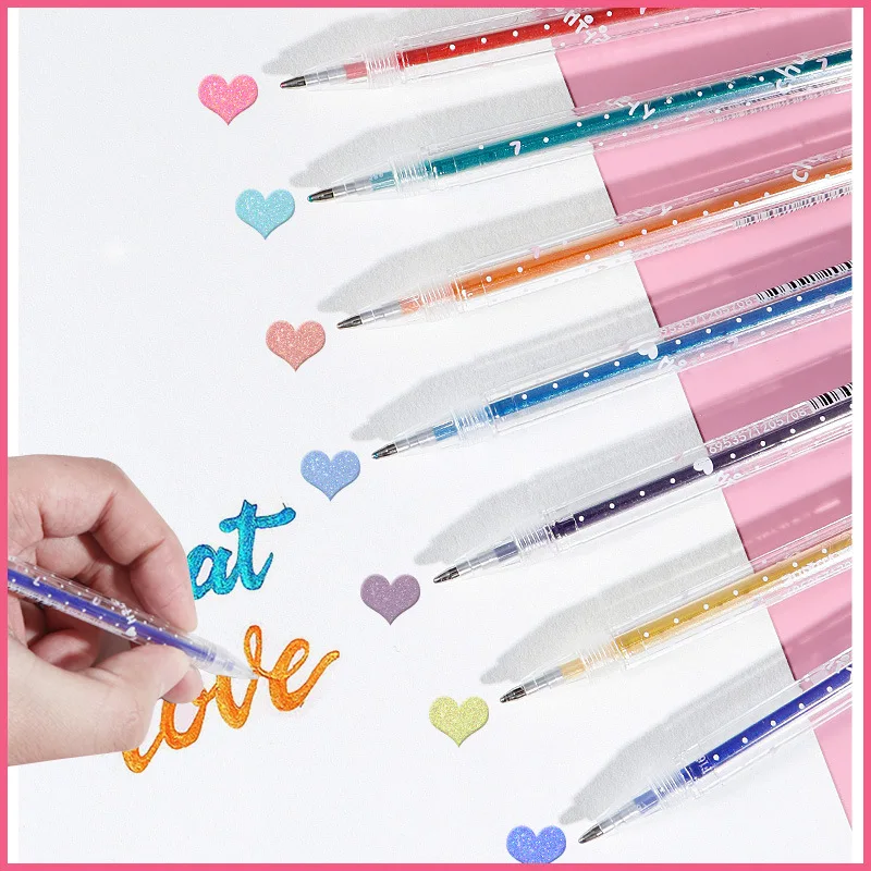Set 12-48 Metallic Pastel Neon Quicksand Glittering Roller Shaking Color Colored Ink 18 Gelly Roll Wholesale Glitter Gel Pen