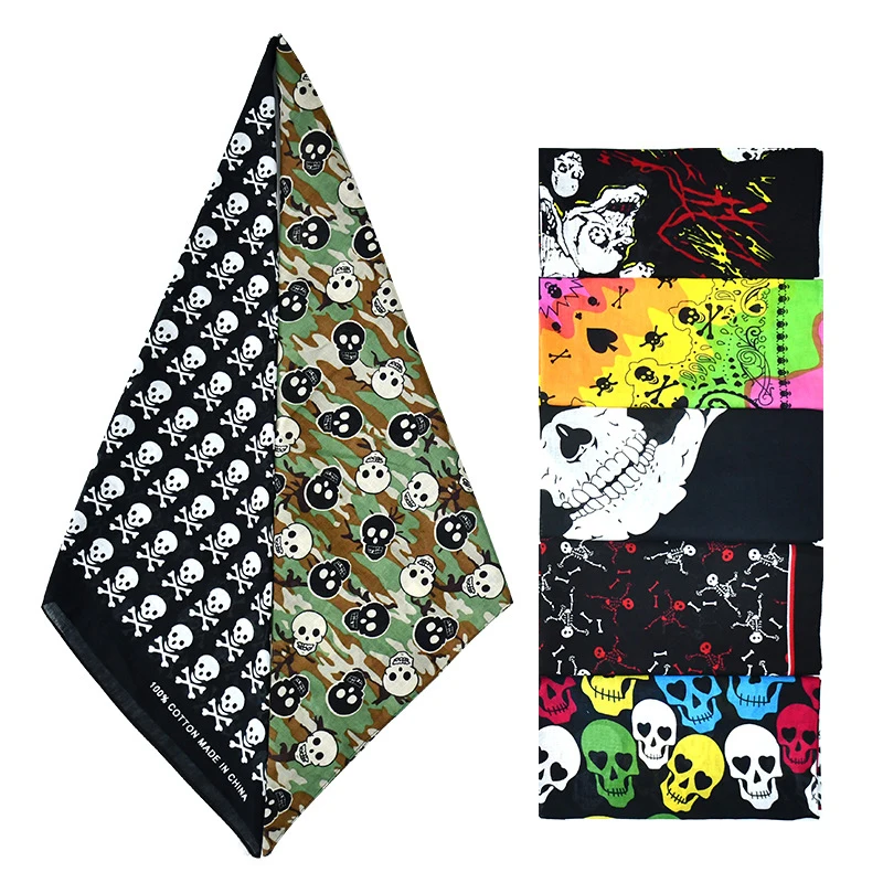 Personalized Hip Hop Street Dance Style Square Bandanas Outdoor Sport Skull Printing Cotton Bandana
