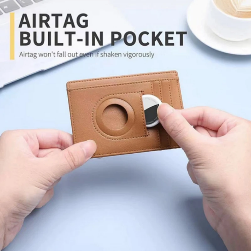 Custom Leather Smart FID Blocking Slim Carbon Fiber Card Holder Wallet For Men Compatible with Air Tag