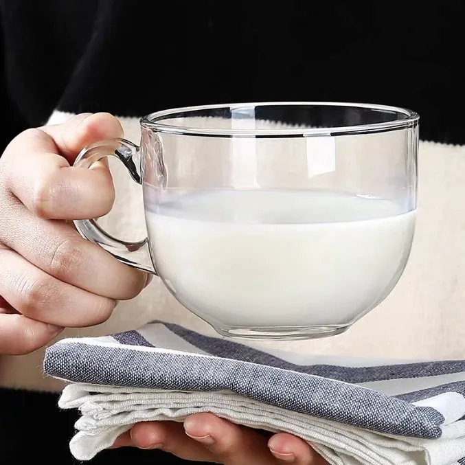 Креативная стеклянная чашка большой емкости для молока и кофе, Подарочная чашка для напитков с ручкой