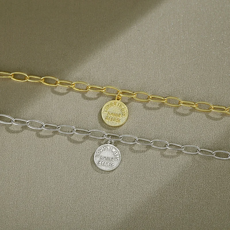 YINSAKI 925 Silver 18K Gold Plated Message Coin Charms Engraved Bracelet Customized Personality Letter Bracelet