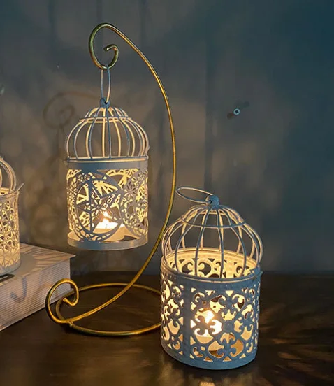 Morocco candle holder metal hollow Hanging Lantern Bird Cage pattern Tealight Candlestick party home Christmas Fairy Wedding