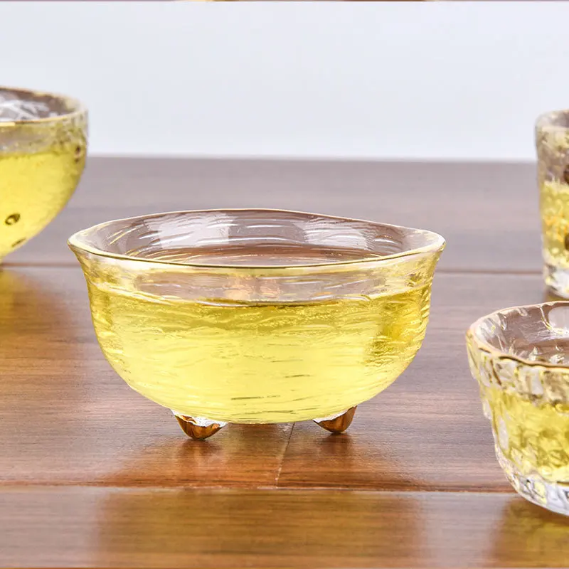 
Japanese style small Kung fu tea set tracing gold dot hammer pattern Glass tasting cup 