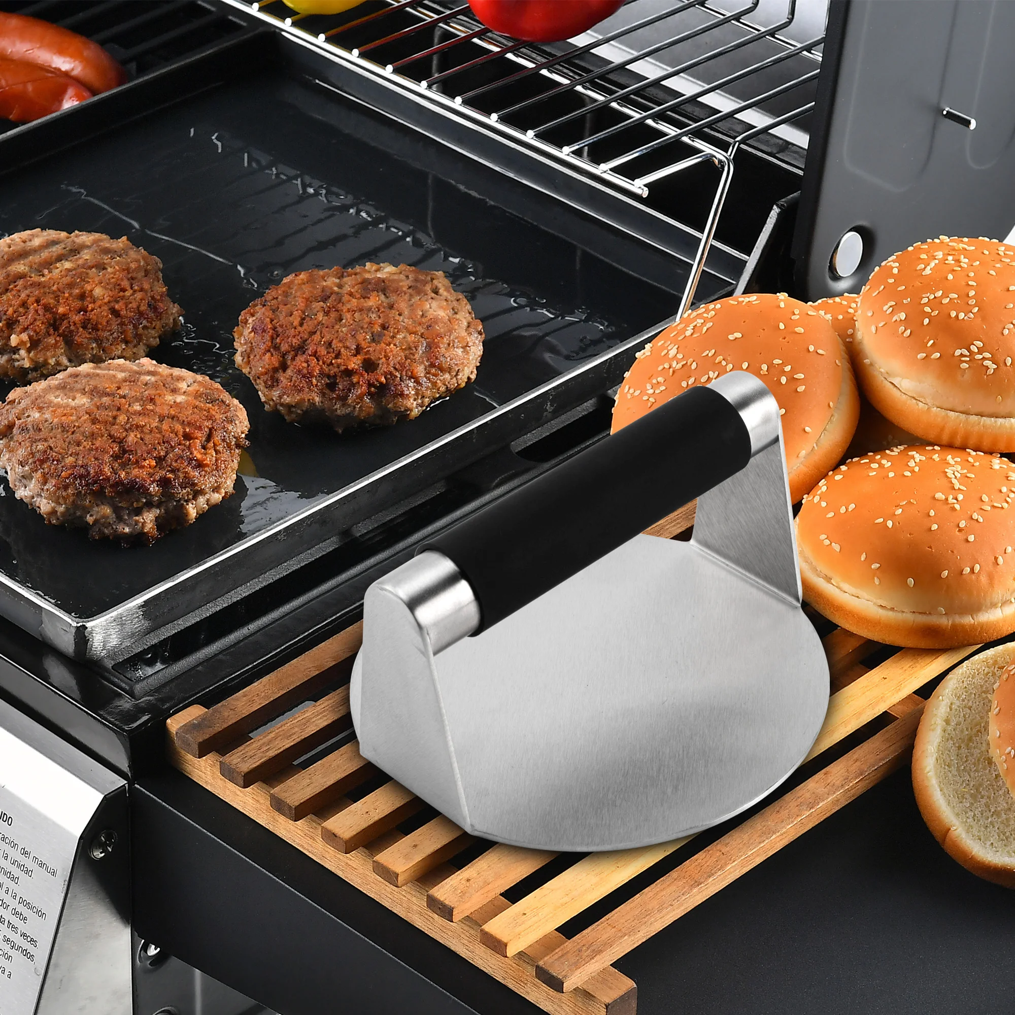 New Item Anti-Scald Handle Burger Press Round Stainless Steel Burger Smasher