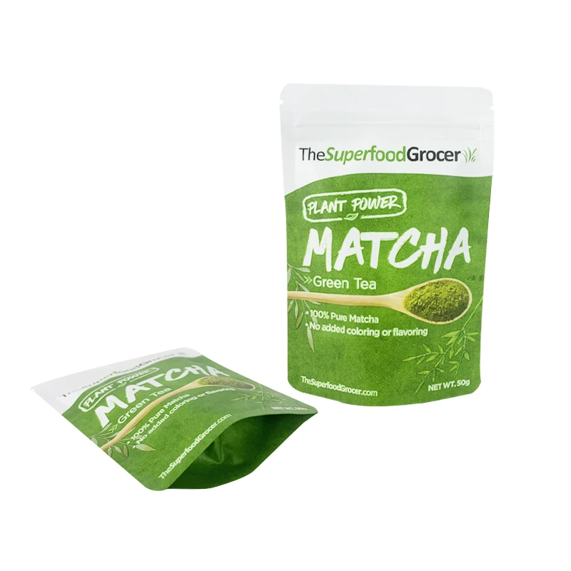 custom Biodegradable  Mylar Aluminum Foil matcha stand up pouch food coffee powder packaging with zipper