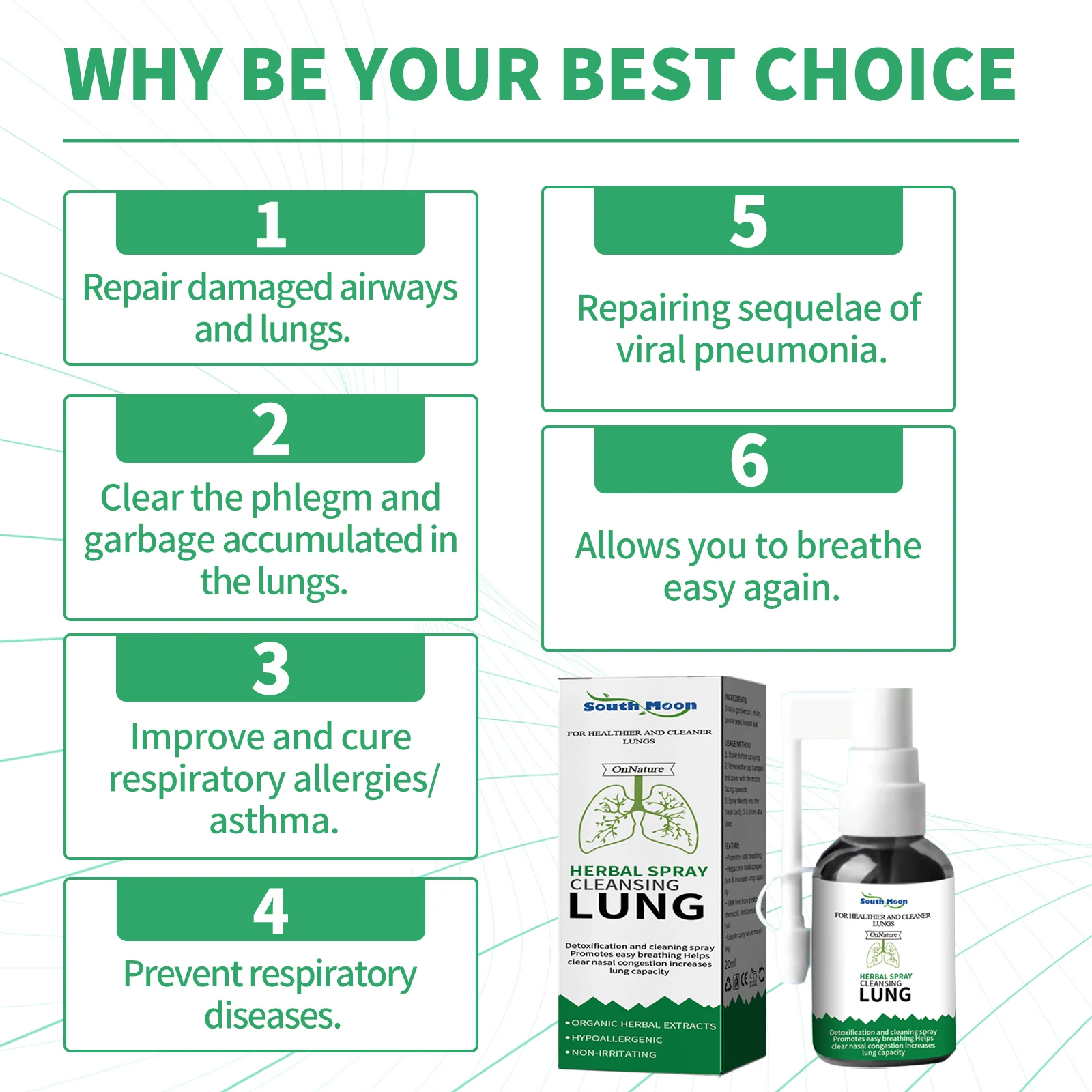 South Moon Brand Nasal Organic Herbal Lung Cleanse Pain Relieve Detox Spray