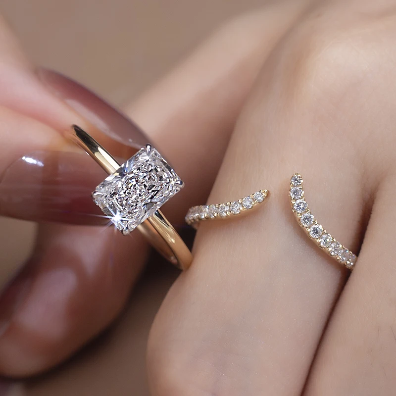 Custom jewelry 18K gold 1.8ct  radiant cut lab grown diamond adjusted couple ring