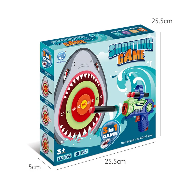 Children cartoon animal shark dart board with gun toy sticky ball target shooting game sports toys For Kids