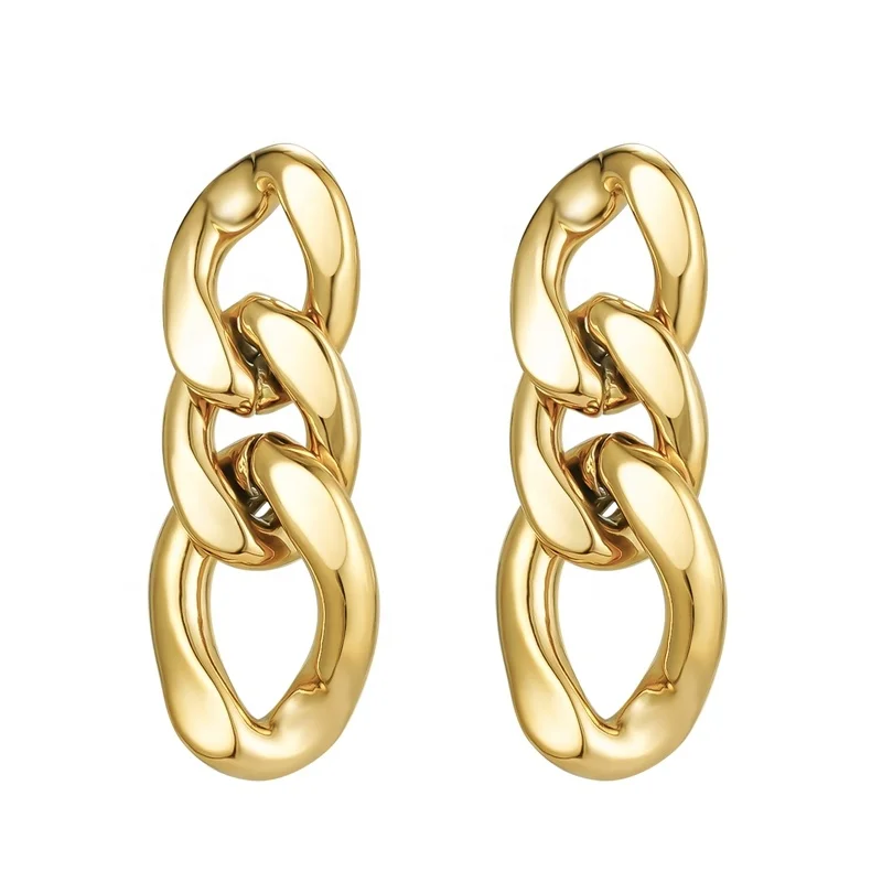 Custom High Quality 18K Gold Plated Earrings Fashion Jewelry Stainless Steel Double Paperclip link Chain Earrings For Women