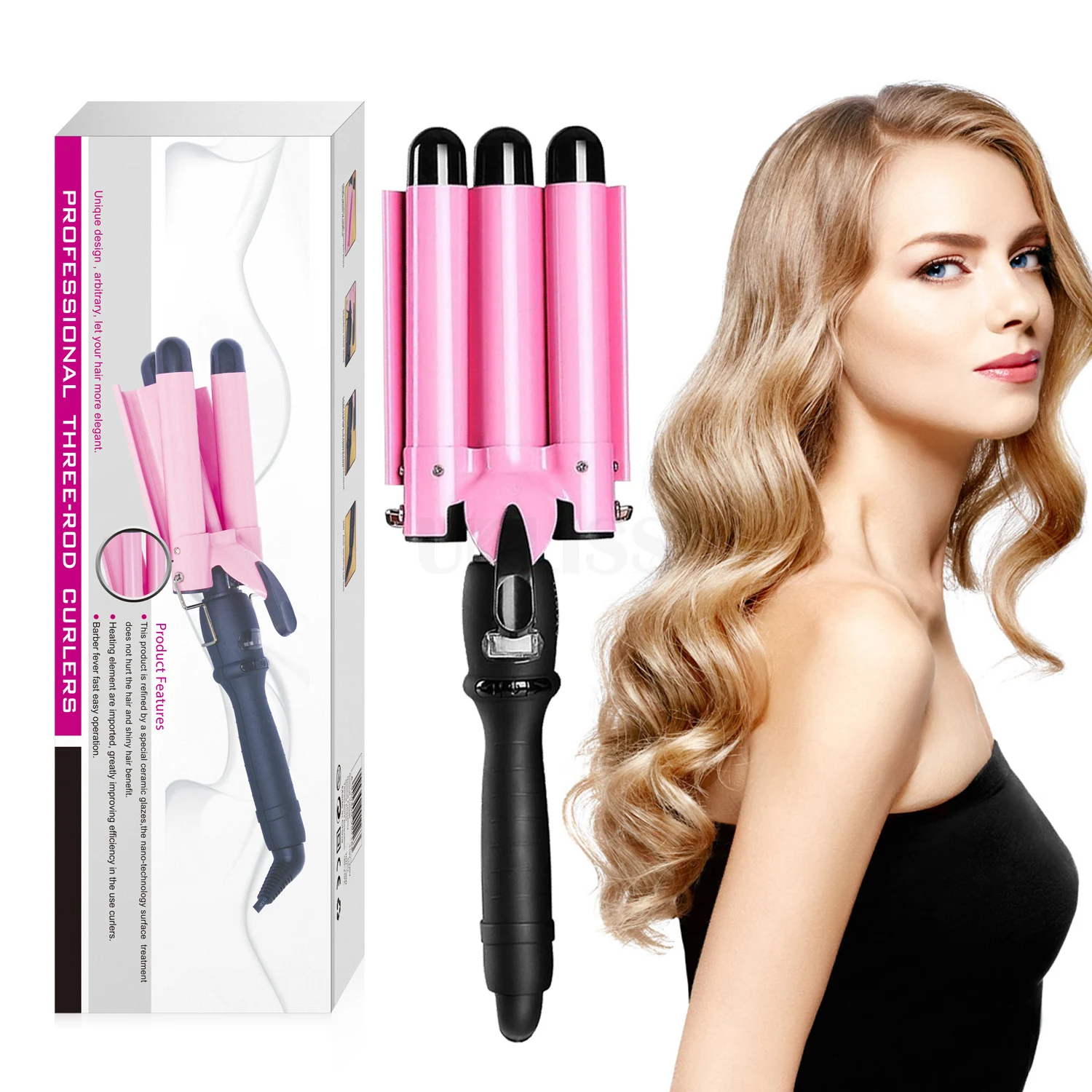
3 Long Barrel Curling Iron Wand Triple Barrel Rotating Curling Iron Hair Automatic Curling Iron 