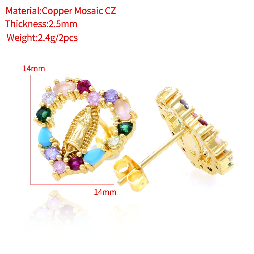 Wholesale 24K Gold Plated Virgin Mary Virgen de Guadalupe Stud Earrings Religious Catholic jewelry