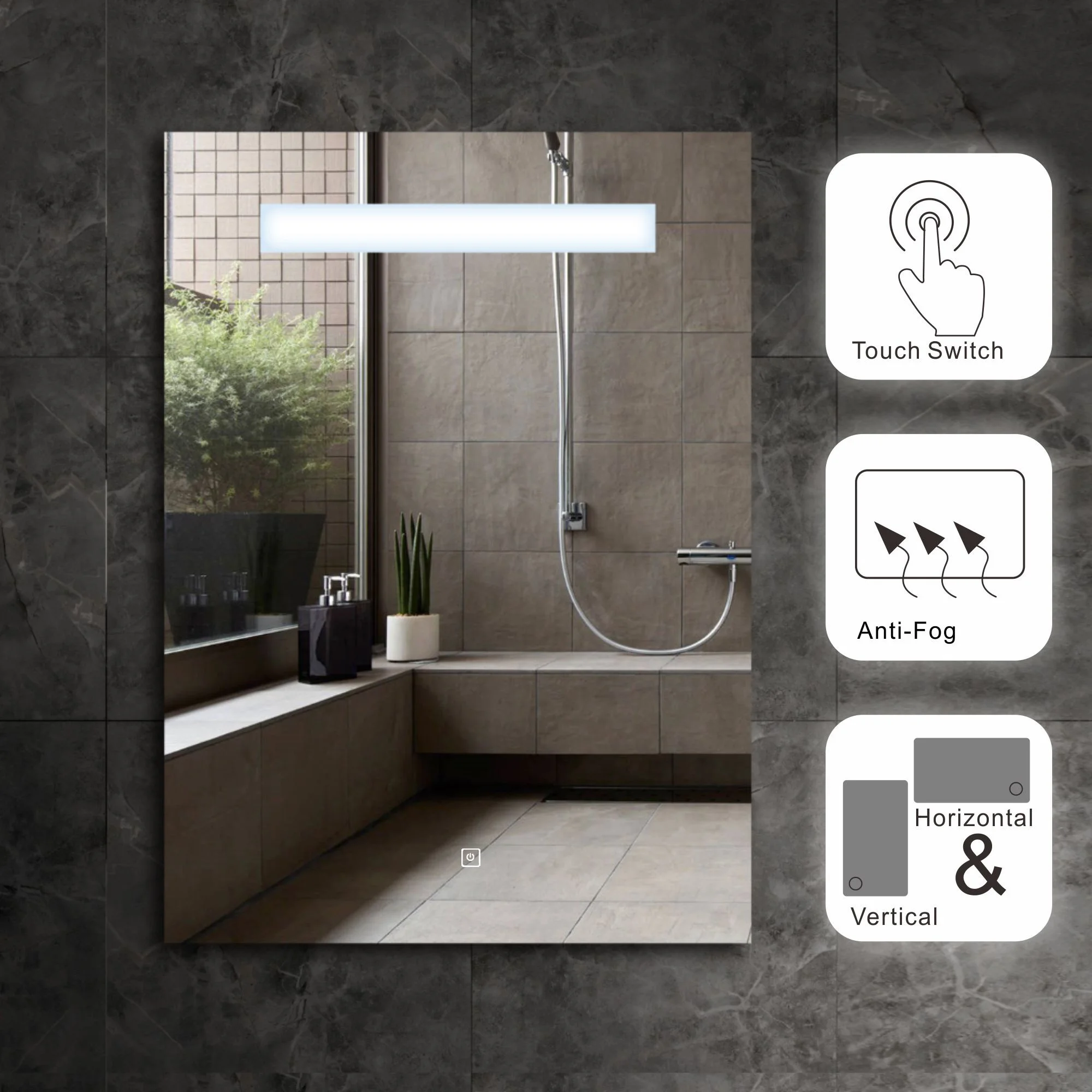 IP44 water proof copper free silver anti-fog mirror Wall Mounted Makeup Mirror bathroom mirror with LED Lights