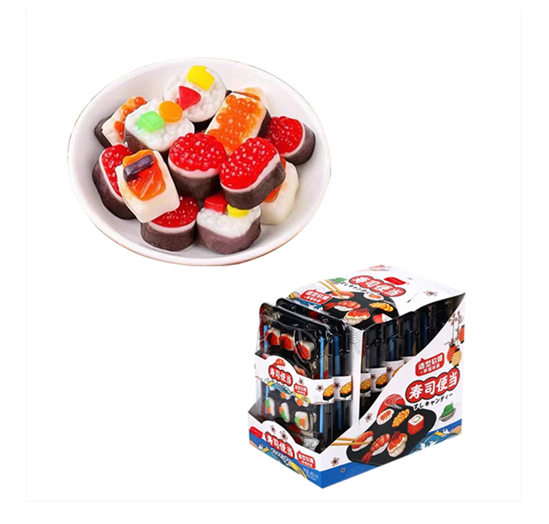 Hot Sale Popular Japanese Sushi Shape Fruit Gummy Candy Halal Custom Sushi Gummy Candy Gel Gummy Candy Set