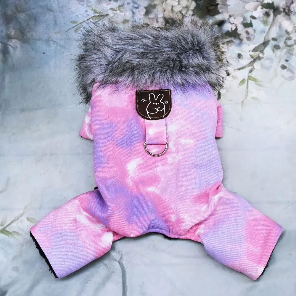 Four legged Jeans pet cotton padded clothes dogs Clothing belt traction hole go walk dog coat shop online wholesaler