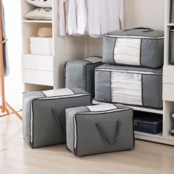 amazon hot sell 3 Pack Large Capacity Thick Fabric Clothes Storage Bag Foldable Zipper Organizer with Reinforced Handle