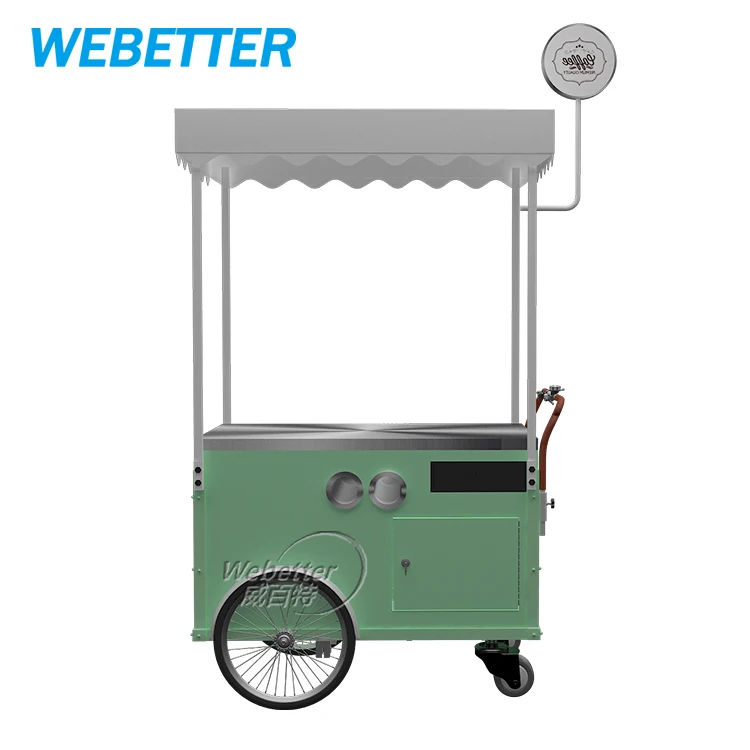 WEBETTER Hand Pushed Hamburgers Coffee Food Cart Outdoor Commercial Flower Coffee Cart with Umbrella