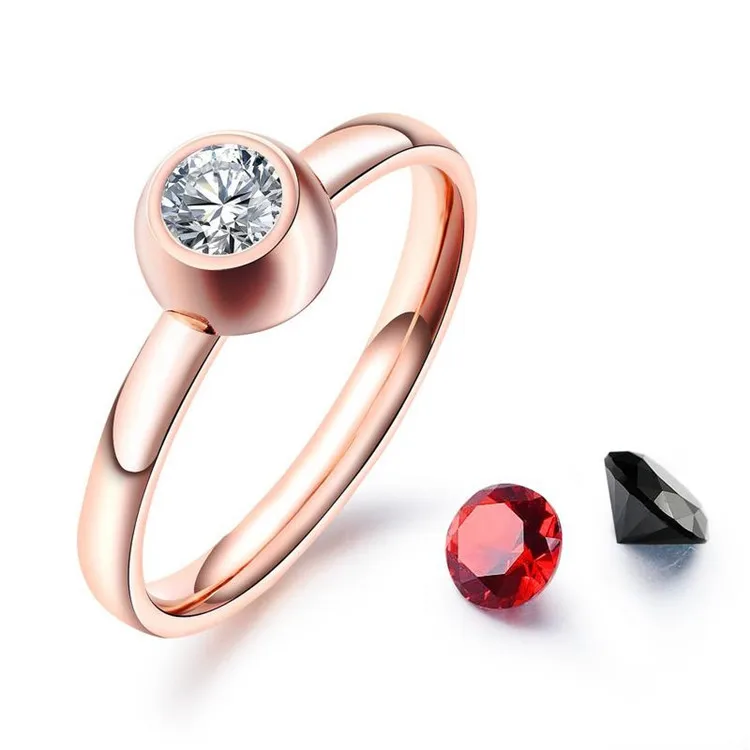 Stainless Steel Plated Rose Gold Ladies Finger Gold Ring design Simple  Zircon Interchangeable Ring Stone Women