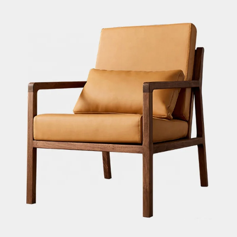 Italian minimalist single sofa chair hotel black walnut leisure chair living room study solid wood sofa chair