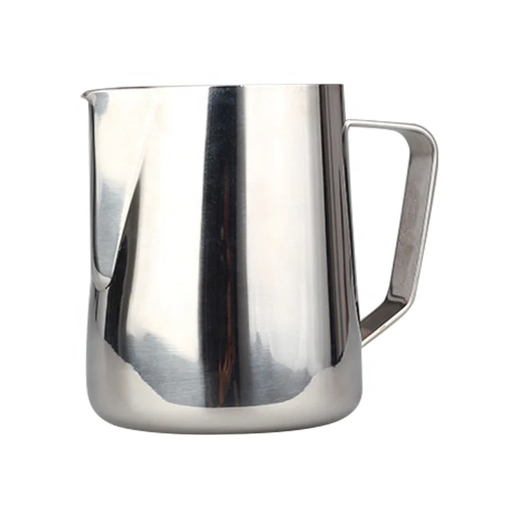 
Stainless Steel Mirror Surface Coffee Latte Art Pot Milk Bubble Mug Cusp Mouth Cup Fancy Embossed Milk Jar 