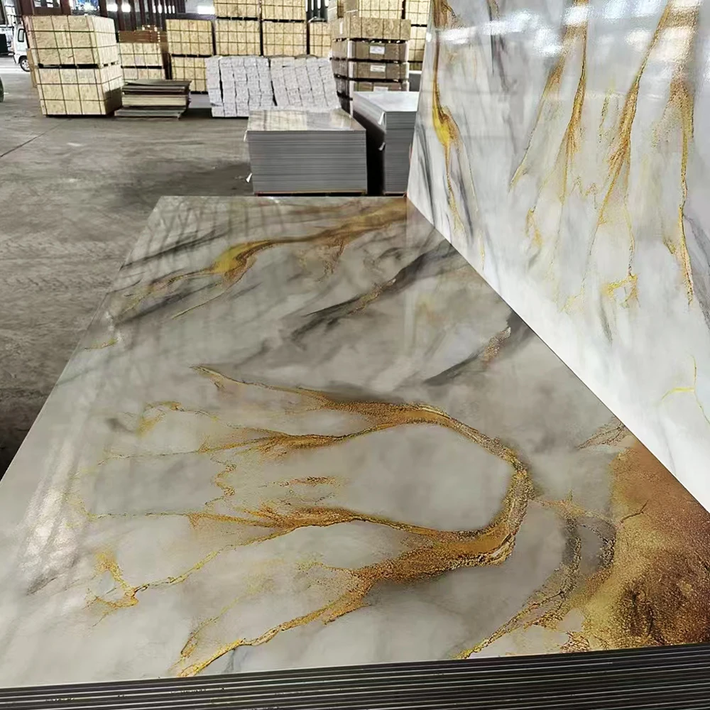 Carbon Rock Board Manufacturer Glossy Stone Grain Veneer UV Background Marble Sheet Wall Panels Faux Pvc Marble Wall Panel