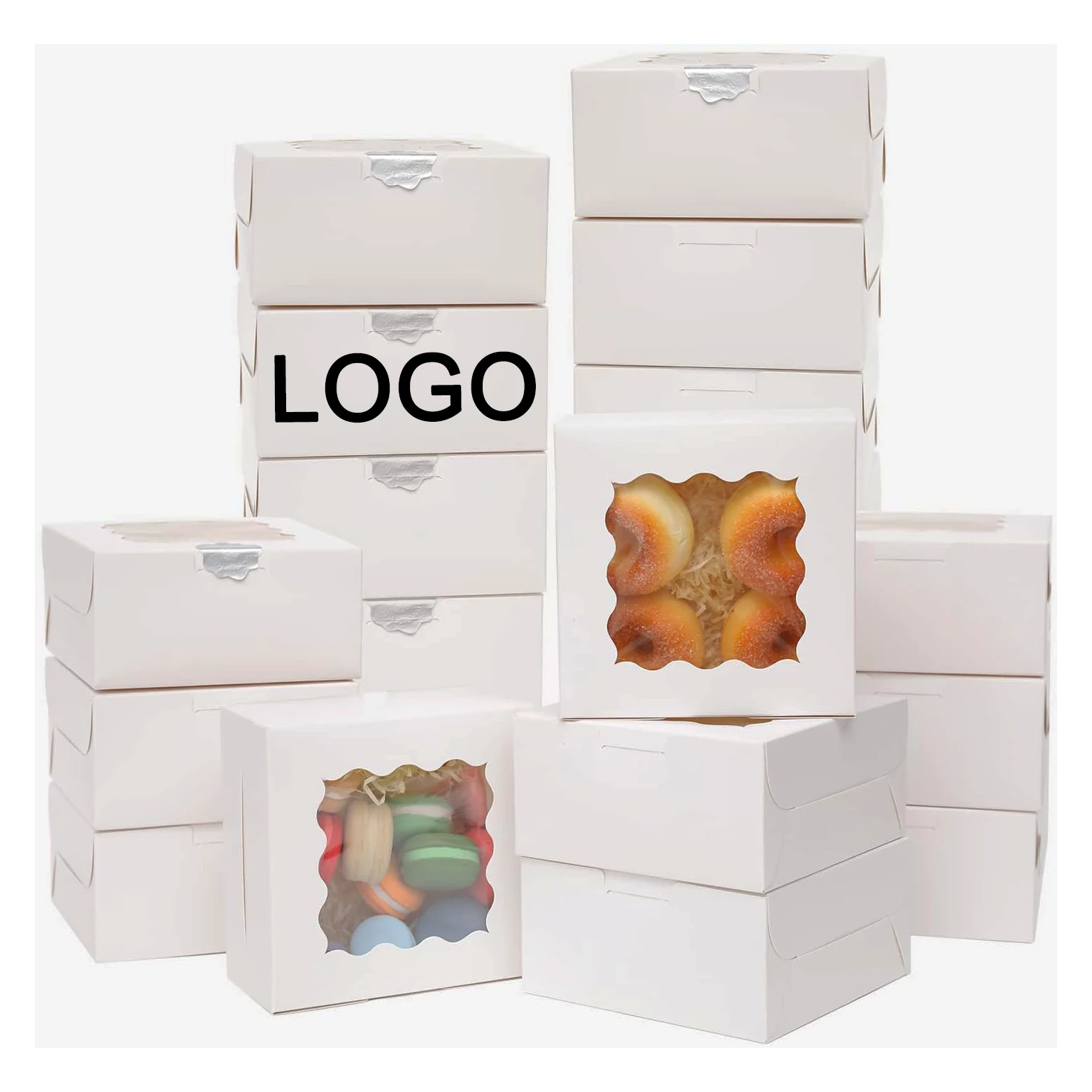 Recyclable Wedding Party Dessert Shop Cookies Muffins Bread White with Window Brown Paper square Cake Box