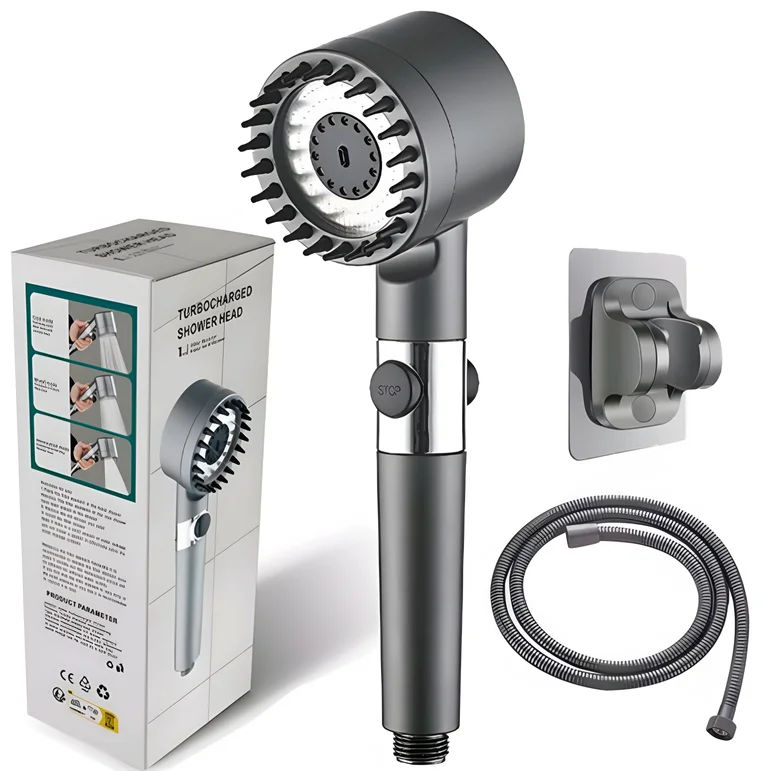 GEE-N High Quality Massage 3 Modes Filtered Gun Grey Abs Plastic Bathroom Hand Shower Head Spray