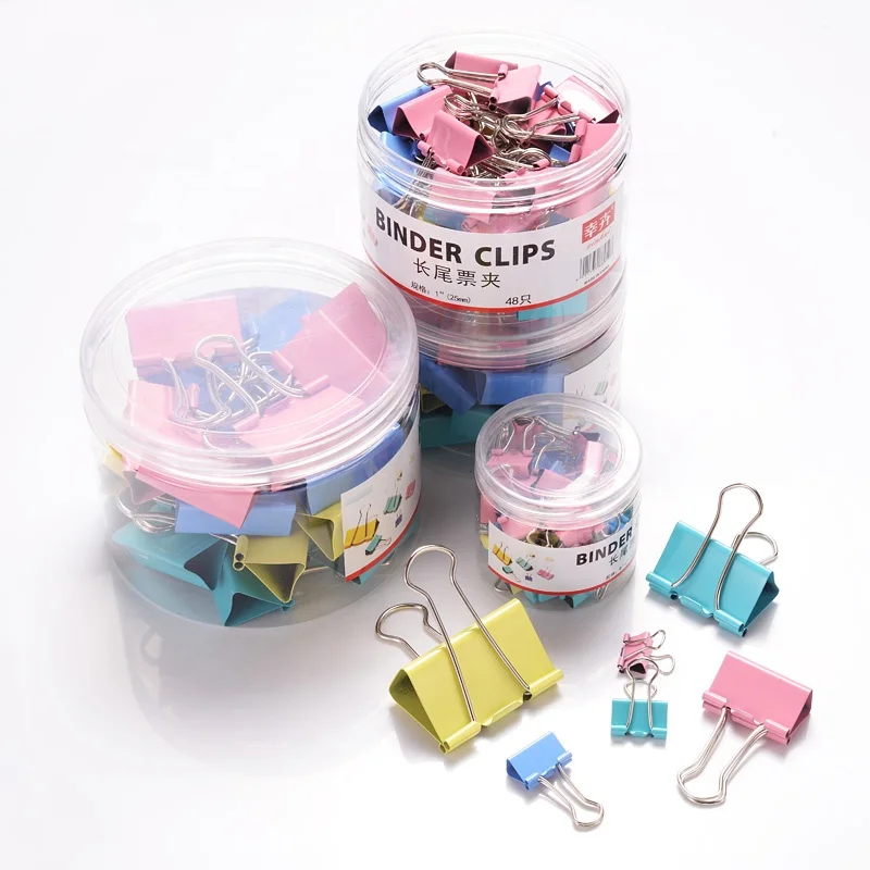 Hot Selling Medium Binder for Teachers School Office and Business 24 Pieces Barrel 32mm Metal Clips Multi-Color Binding Clips