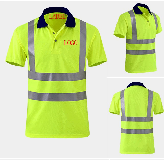 Hi-Vis Safety Polo Shirt High Visibility Construction Work Shirt with Reflective Strips