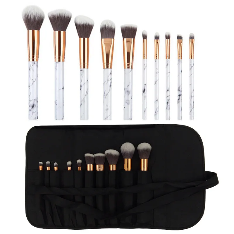 Saiyii Wholesale 10Pcs White Marble Makeup Brush Super Soft Professional Powder Eye Shadow Brush Set Makeup
