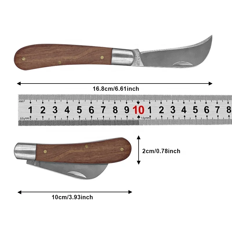 Multi Functional Folding Wooden Handle Stainless Steel Knife Plant Fruit Grafting Knife For Garden Camping