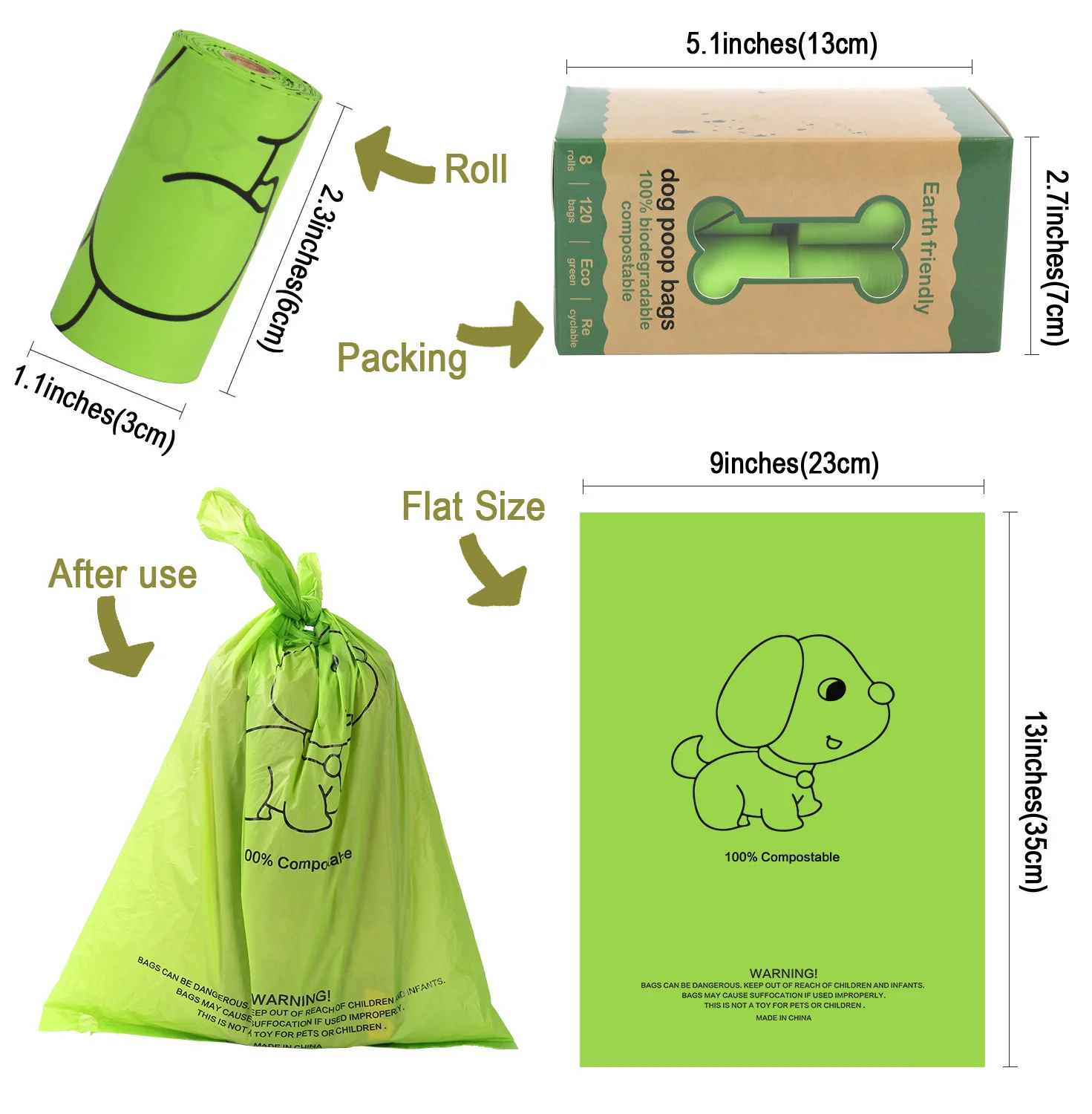 YURUI Factory Compost Home Recycled Custom Printed Eco-friendly Wholesale Custom Compostable Biodegradable Pet Dog Poop Bags