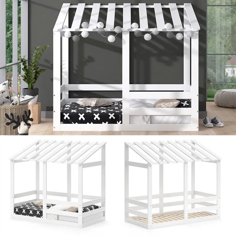 Wholesale Modern Luxury Baby Floor Beds Single House Solid Pine Wood Toddler Bed for Kids