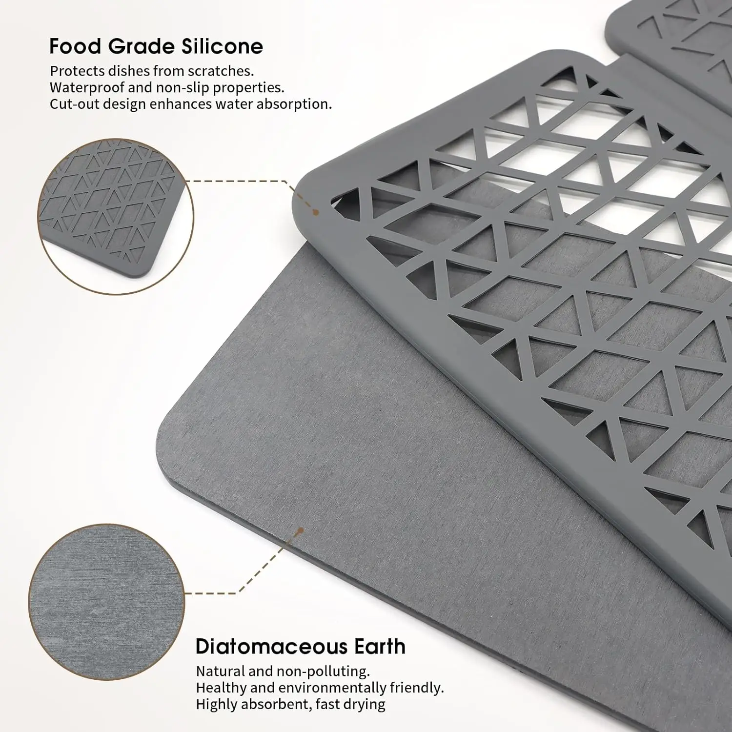 Foldable Dish Drying Mat Stone Diatomaceous Earth Quick Drying Silicone Webbing Diatomite Dish Pad